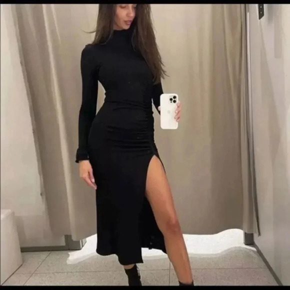 ZARA WOMAN NWT BLACK DRAPED SHEATH DRESS - Picture 7 of 12